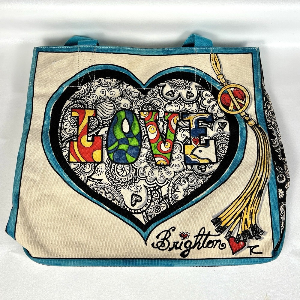BRIGHTON Summer of Love Canvas Large Tote Pocket 15x14x7